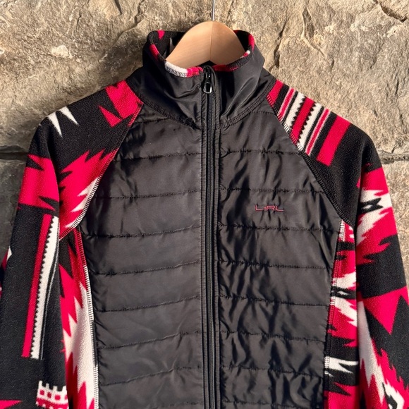Lauren Ralph Lauren Active Black Red Aztec Western Fleece Quilted Zip Jacket M - Picture 2 of 9